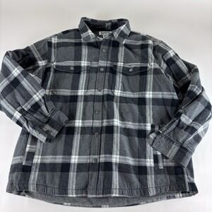 Duluth Trading Flannel Shirt Mens XL Blue Plaid Fleece Lined Snap Shacket Heavy